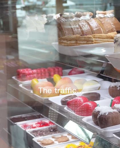 Reel still: pastry display case at Shibam Coffee Co.